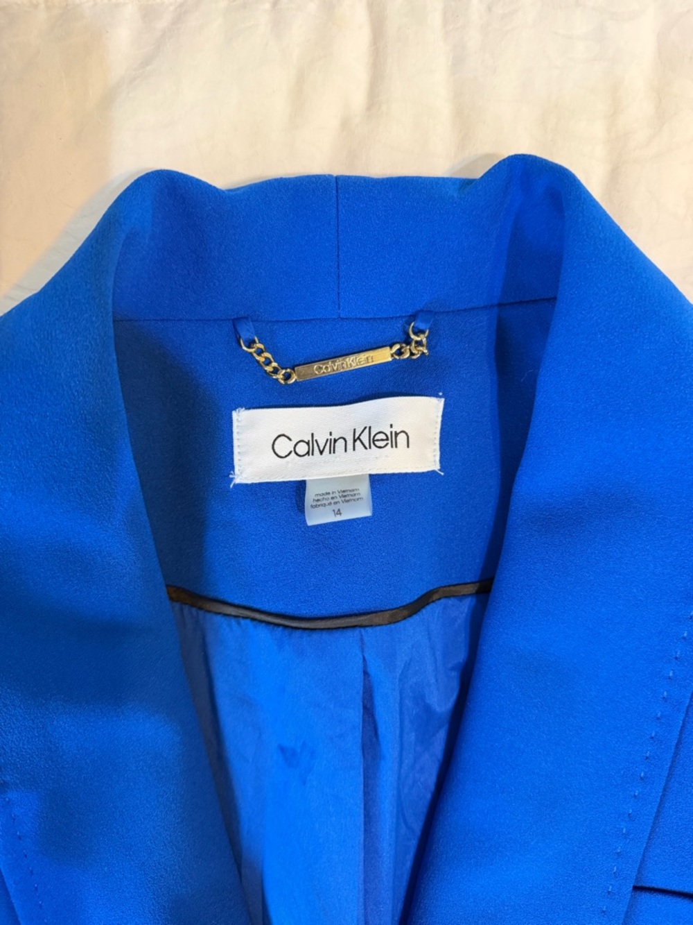 Calvin Klein Blue Blazer Size 14 One Button Career Jacket Chic Work - Picture 5 of 9